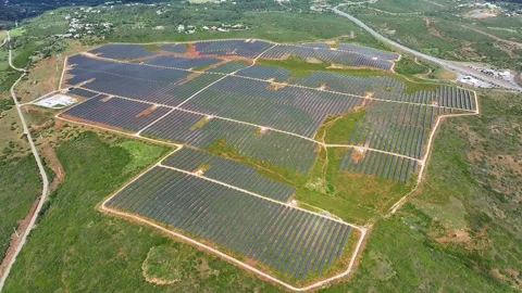 Solar power plant generates renewable energy from photovoltaic panels Stock Footage 337419011