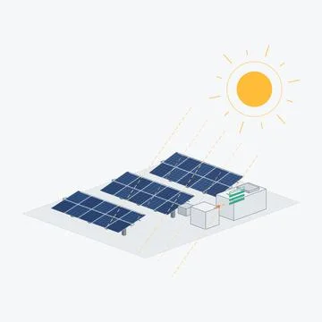 Solar Power Plant Isometric Vector Illustration Ilustración de archivo