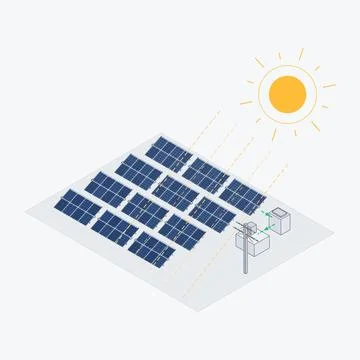 Solar Power Plant Isometric Vector Illustration Ilustración de archivo