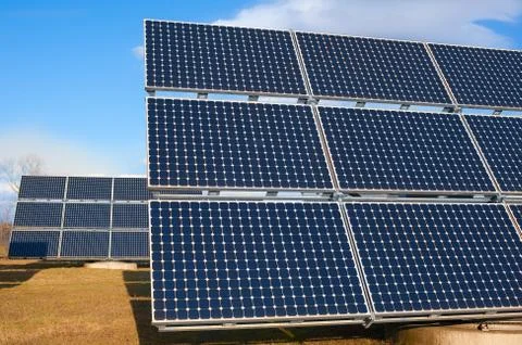 Solar power plant using renewable  energy with sun Stock Photos