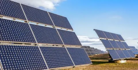 Solar power plant using renewable  energy with sun Stock Photos