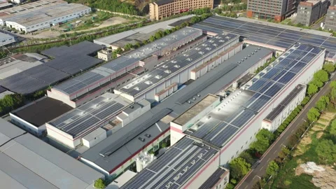 Solar power station on factory rooftop Stock Footage 184572853
