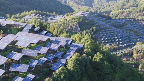 Solar power station in mountain Stock Footage 165464004