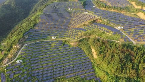 Solar power station in mountain Stock Footage 165579428