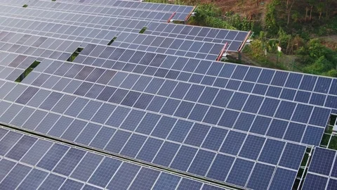 Solar power station in mountain Stock Footage 165615729