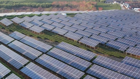 Solar power station in mountain Stock Footage 166381575