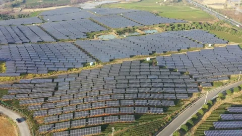 Solar power station in mountain Stock Footage 166389383