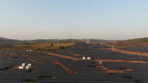 Solar power station in mountain Stock Footage 167089371