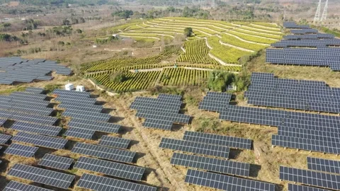 Solar power station in mountain Stock Footage 167094060