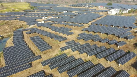Solar power station in mountain Stock Footage 167094420