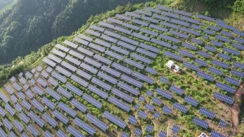 Solar power station in mountain Stock Footage 190351006