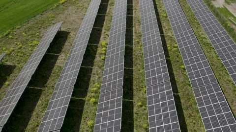 Solar Power Station Panels In The Fields Video stock 243630134