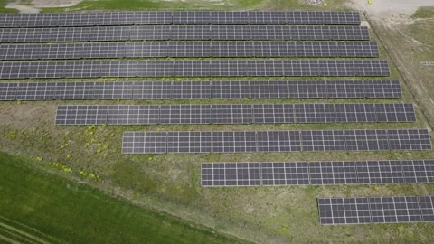 Solar Power Station Panels In The Fields Video stock 243630161