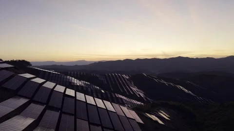 Solar power station stand at sunset green energy landscape Stock Footage 342168898
