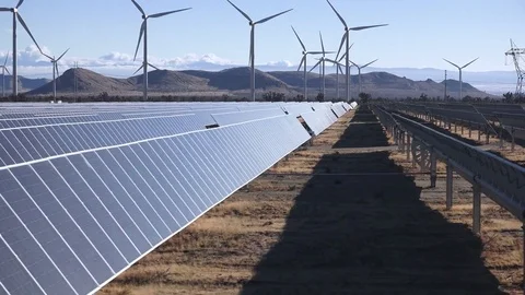 Solar power, wind power, renewable energy production Stock Footage
