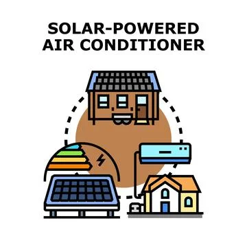 Solar powered air conditioner providing energy for home cooling Stock Illustration