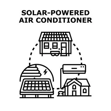 Solar powered air conditioner providing energy for home cooling Stock Illustration
