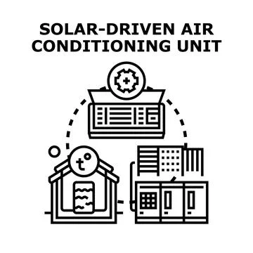 Solar powered air conditioning system cooling home Ilustración de archivo