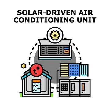 Solar powered air conditioning system cooling home Ilustración de archivo