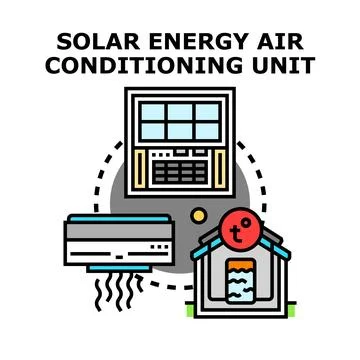 Solar powered air conditioning unit working concept Stock Illustration