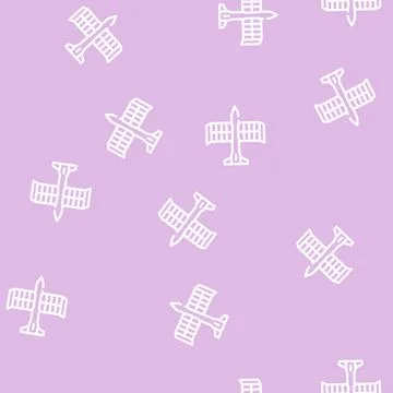 Solar powered aircraft line vector seamless pattern Stock Illustration