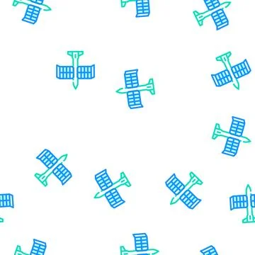 Solar powered aircraft vector seamless pattern color Stock Illustration