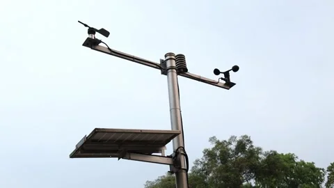Solar-Powered Anemometer and Wind Vane on Weather Station Stock Footage 297511952