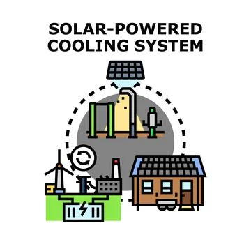 Solar powered cooling system concept illustration for energy efficiency Ilustración de archivo