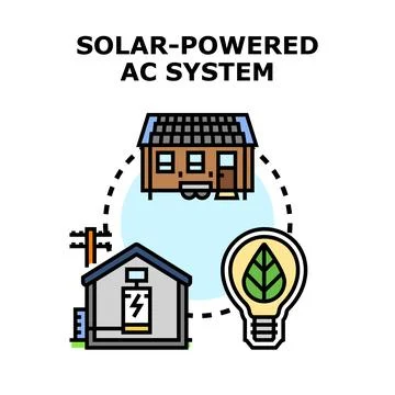 Solar powered home air conditioning system concept Ilustración de archivo