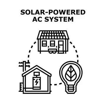 Solar powered home air conditioning system concept Ilustración de archivo