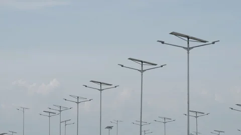 Solar powered LED lights system as parking area lighting Stock Footage 122349169