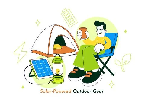 Solar Powered Outdoor Gear Vector Illustration Featuring Portable Solar Pan.. Stock Illustration