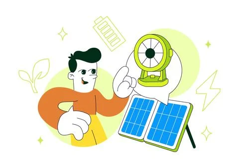 Solar Powered Outdoor Gear Vector Illustration Featuring Portable Solar Pan.. Stock Illustration