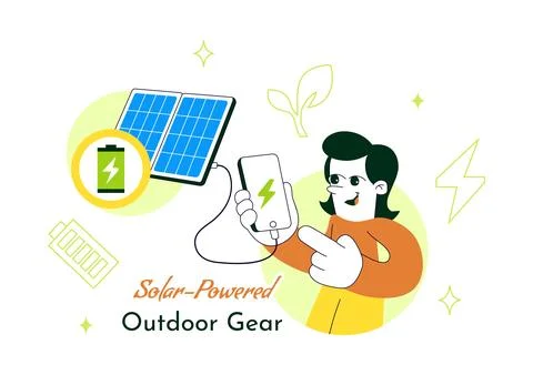 Solar Powered Outdoor Gear Vector Illustration Featuring Portable Solar Pan.. Stock Illustration