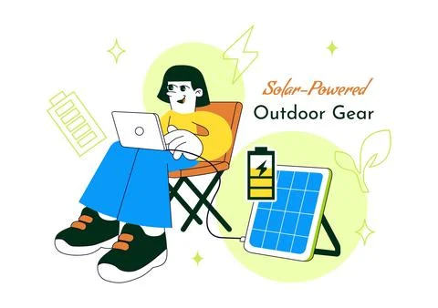 Solar Powered Outdoor Gear Vector Illustration Featuring Portable Solar Pan.. Stock Illustration