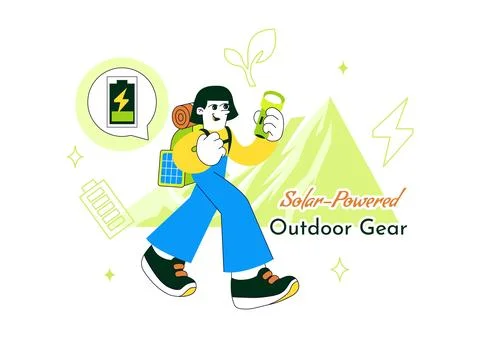 Solar Powered Outdoor Gear Vector Illustration Featuring Portable Solar Pan.. Stock Illustration