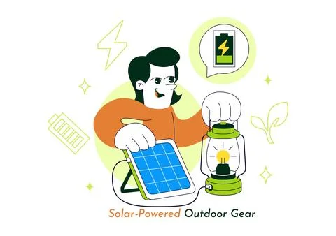 Solar Powered Outdoor Gear Vector Illustration Featuring Portable Solar Pan.. Stock Illustration