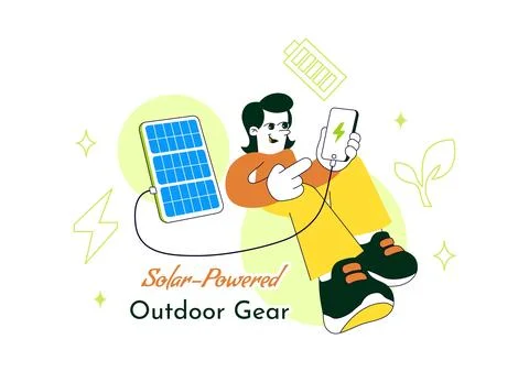 Solar Powered Outdoor Gear Vector Illustration Featuring Portable Solar Pan.. Stock Illustration
