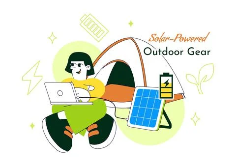 Solar Powered Outdoor Gear Vector Illustration Featuring Portable Solar Pan.. Stock Illustration