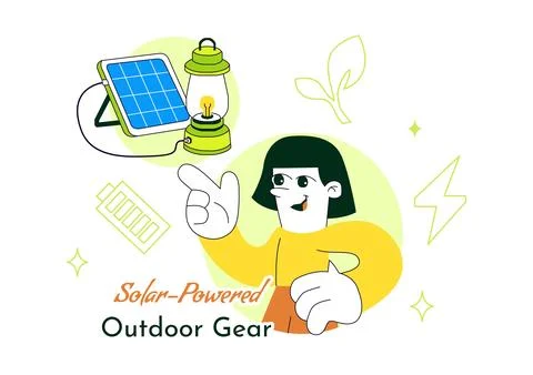 Solar Powered Outdoor Gear Vector Illustration Featuring Portable Solar Pan.. Stock Illustration