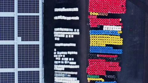 Solar powered production and organized inventory support resilient industrial Stock Footage 340596928