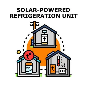 Solar powered refrigeration system concept illustration Stock Illustration