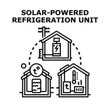 Solar powered refrigeration system concept illustration Stock Illustration