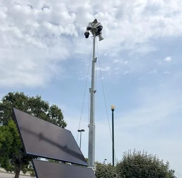 Solar Powered Security Camera Trailer Surveillance Stockfoto's