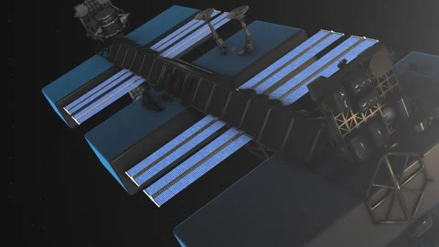 Solar Powered Space Data Center with Sun Background Stock Footage 328491238