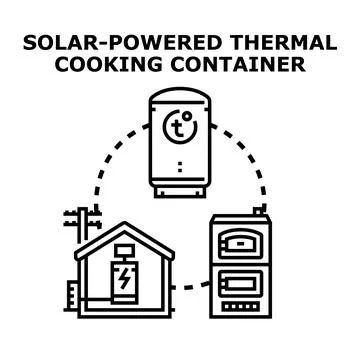 Solar powered thermal cooking system with sustainable energy concept Stock Illustration