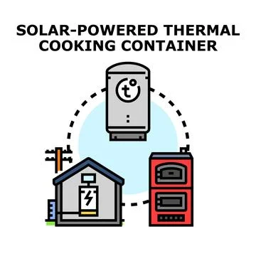 Solar powered thermal cooking system with sustainable energy concept Stock Illustration