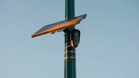 Solar Powered Traffic Camera Mounted on Green Pole Video stock 346409130