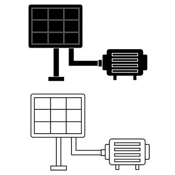 Solar powered water pump system. Solar water pump sign. Stock Illustration