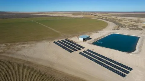 Solar pumping system, for irrigation in pivot plantations. In the desert of.. Stock Photos